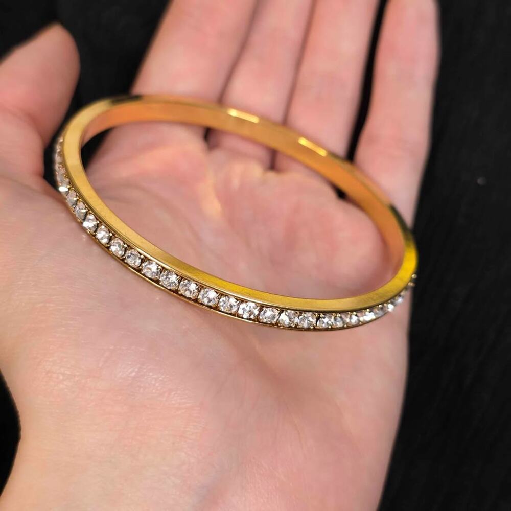 Avon Gold Tone Rhinestone Skinny Bangle Bracelet